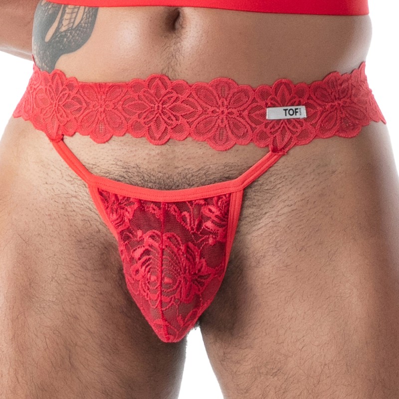 String de la marque TOF PARIS - String ultra Tof Paris Fluid Lace - Rouge - Ref : TOF593R