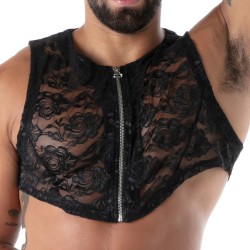 Manches courtes de la marque TOF PARIS - Crop Top zippé en Dentelle Fluide Tof Paris - Noir - Ref : TOF592N