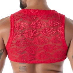 Manches courtes de la marque TOF PARIS - Crop Top zippé Tof Paris Fluid Lace - Rouge - Ref : TOF592R