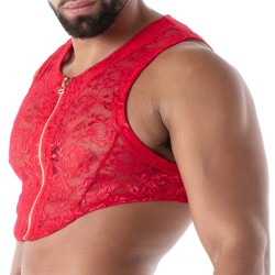 Manches courtes de la marque TOF PARIS - Crop Top zippé Tof Paris Fluid Lace - Rouge - Ref : TOF592R