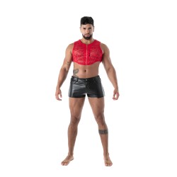 Manches courtes de la marque TOF PARIS - Crop Top zippé Tof Paris Fluid Lace - Rouge - Ref : TOF592R