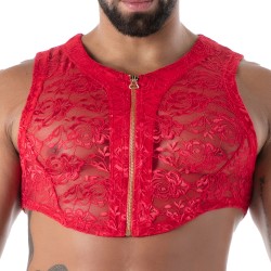 Manches courtes de la marque TOF PARIS - Crop Top zippé Tof Paris Fluid Lace - Rouge - Ref : TOF592R