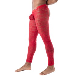 Caleçon long de la marque TOF PARIS - Legging Open Tof Paris Fluid Lace - Rouge - Ref : TOF591R