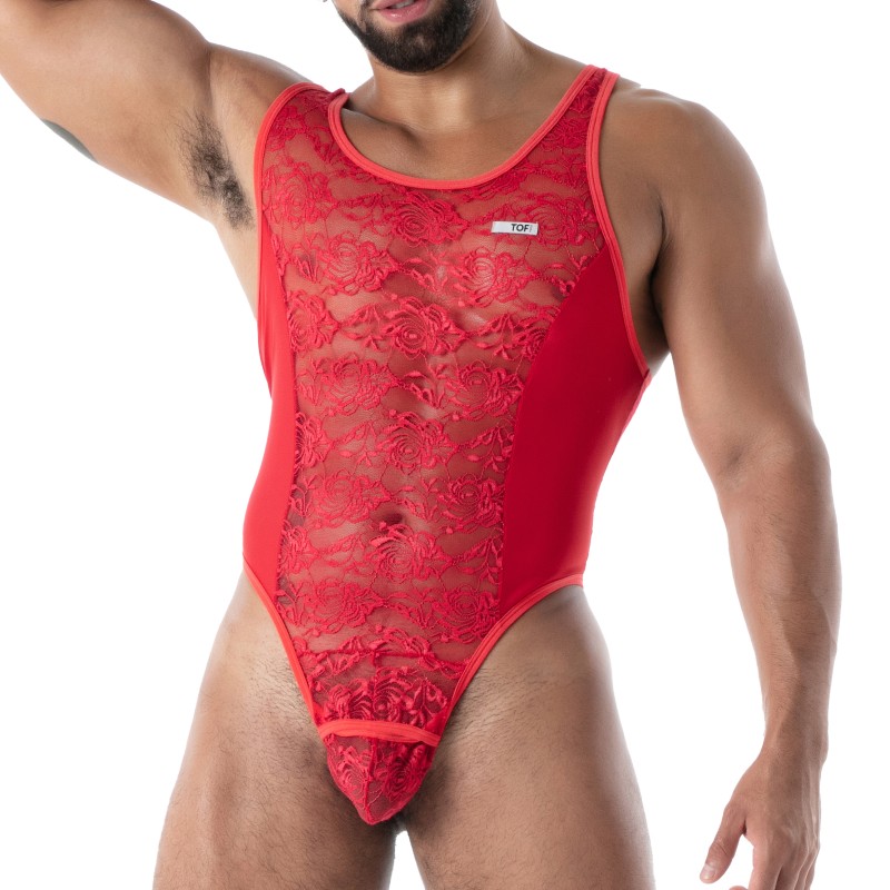 Body de la marque TOF PARIS - Body String Tof Paris Fluid Lace - Rouge - Ref : TOF589R