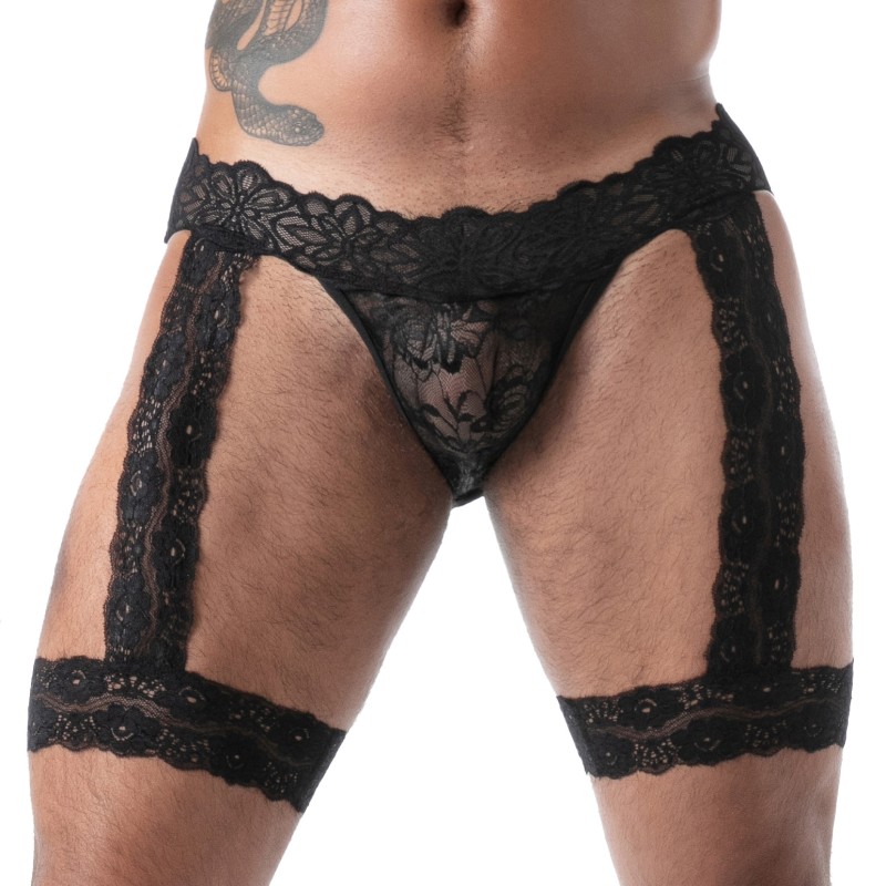 Jock strap de la marque TOF PARIS - Jock Chaps en Dentelle Fluide Tof Paris - Noir - Ref : TOF587N