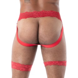 Jock strap de la marque TOF PARIS - Jock Chaps Tof Paris Fluid Lace - Rouge - Ref : TOF587R