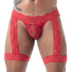 Jock strap de la marque TOF PARIS - Jock Chaps Tof Paris Fluid Lace - Rouge - Ref : TOF587R