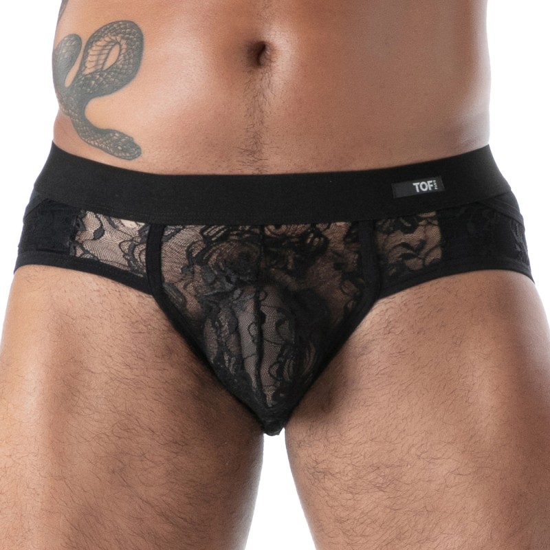 Slip, Tanga de la marque TOF PARIS - Slip à Poches en Dentelle Fluide Tof Paris - Noir - Ref : TOF585N
