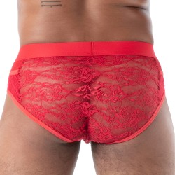 Slip, Tanga de la marque TOF PARIS - Slip à Poches en Dentelle Fluide Tof Paris - Rouge - Ref : TOF585R