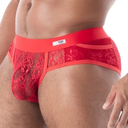 Slip, Tanga de la marque TOF PARIS - Slip à Poches en Dentelle Fluide Tof Paris - Rouge - Ref : TOF585R