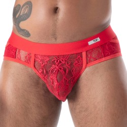 Slip, Tanga de la marque TOF PARIS - Slip à Poches en Dentelle Fluide Tof Paris - Rouge - Ref : TOF585R