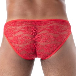 Slip, Tanga de la marque TOF PARIS - Mini Slip en Dentelle Fluide Tof Paris - Rouge - Ref : TOF584R