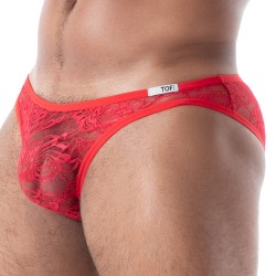 Slip, Tanga de la marque TOF PARIS - Mini Slip en Dentelle Fluide Tof Paris - Rouge - Ref : TOF584R