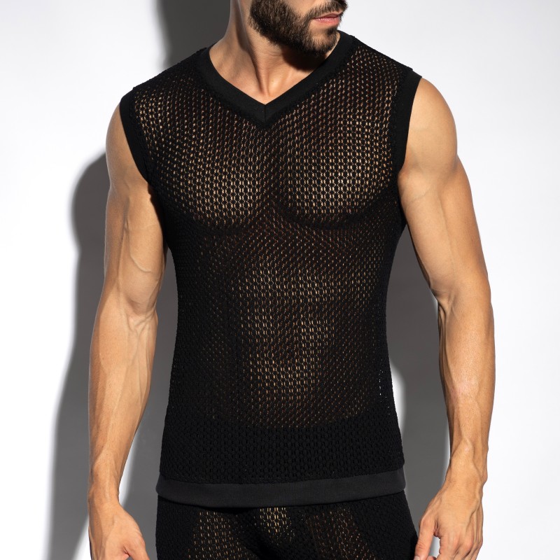 Tirantes de la marca ES COLLECTION - Camiseta sin mangas con cuello en V - Negro - Ref : TS357 C10