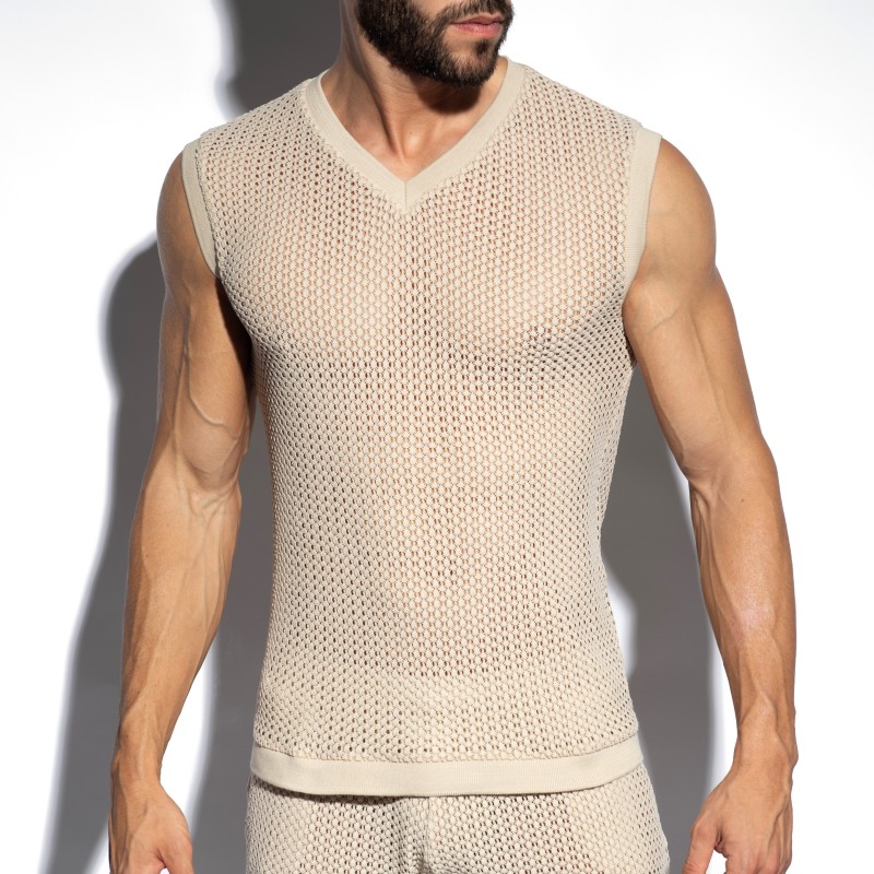 Tank top of the brand ES COLLECTION - V-Neck Tank Top - Beige - Ref : TS357 C28