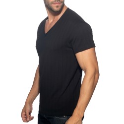 Manches courtes de la marque ADDICTED - T-Shirt V-Neck Barley - Noir - Ref : AD1387 C10