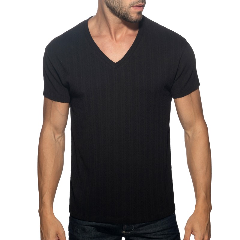 Manches courtes de la marque ADDICTED - T-Shirt V-Neck Barley - Noir - Ref : AD1387 C10