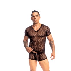 Short Sleeves of the brand L HOMME INVISIBLE - Night Ripple- T Shirt Col V L Homme Invisible Chocolat - Ref : MY73 NIR C19