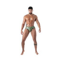 Slip, Tanga de la marque TOF PARIS - Slip Bottomless Latex Seconde Peau - Kaki - Ref : TOF638K