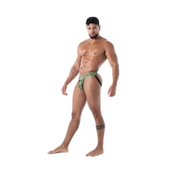 Jock strap de la marque TOF PARIS - Jock Zip Latex Seconde Peau - Kaki - Ref : TOF639K