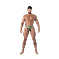 Jock strap de la marque TOF PARIS - Jock Zip Latex Seconde Peau - Kaki - Ref : TOF639K