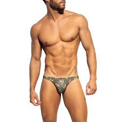 Peacock Print Limited Edition Swim Thong - Khaki - ES collection : ...