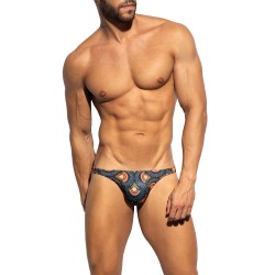 Peacock Print Limited Edition Swim Thong - Black - ES collection : ...