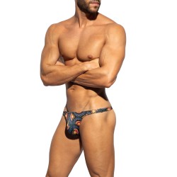 Peacock Print Limited Edition Swim Thong - Black - ES collection : ...