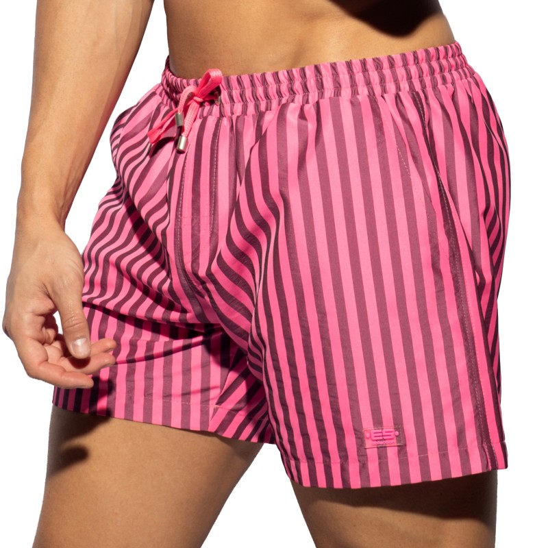 Shorts de baño de la marca ES COLLECTION - Pantalones cortos de baño de edición limitada Neon Stripes - Rosa - Ref : 2523 C34