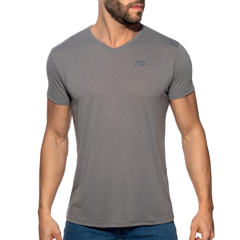 Mangas cortas de la marca ADDICTED - Camiseta básica de cuello en V - gris - Ref : AD423 C11