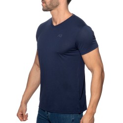 Mangas cortas de la marca ADDICTED - Camiseta básica de cuello en V - azul marino - Ref : AD423 C09
