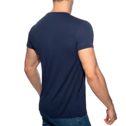 Mangas cortas de la marca ADDICTED - Camiseta básica de cuello en V - azul marino - Ref : AD423 C09