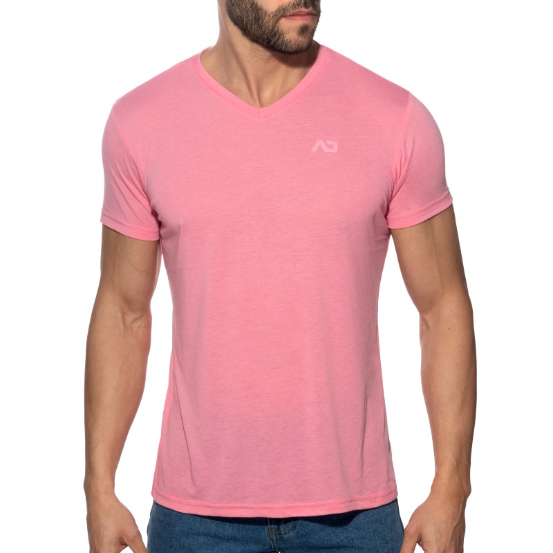 Manches courtes de la marque ADDICTED - T-Shirt Basic V-Neck - Rose - Ref : AD423 C05