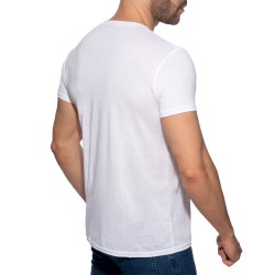 Mangas cortas de la marca ADDICTED - Camiseta básica de cuello en V - blanca - Ref : AD423 C01