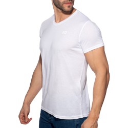 Mangas cortas de la marca ADDICTED - Camiseta básica de cuello en V - blanca - Ref : AD423 C01