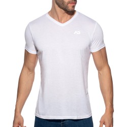 Mangas cortas de la marca ADDICTED - Camiseta básica de cuello en V - blanca - Ref : AD423 C01