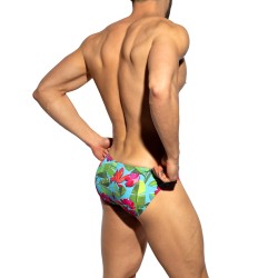 Slip de la marca ES COLLECTION - Flores Audaces, Edición Limitada Bikini - Turquesa - Ref : UN662 C08