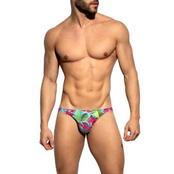 Slip, Tanga de la marque ES COLLECTION - Bikini Bold Flowers Edition Limitée - Turquoise - Ref : UN662 C08