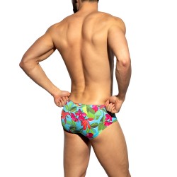 Slip, Tanga de la marque ES COLLECTION - Slip Bold Flowers Edition Limitée - Turquoise - Ref : UN663 C08