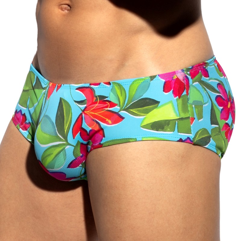 Brief of the brand ES COLLECTION - Bold Flowers Limited Edition Briefs - Turquoise - Ref : UN663 C08
