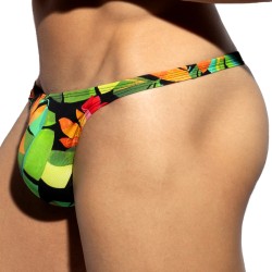 Stringa del marchio ES COLLECTION - Tira Metallica Bold Flowers Thong - Nera in edizione limitata - Ref : UN664 C10