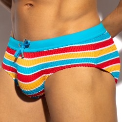 Slip de Bain ADDICTED 70'S Stripes - Turquoise - ES collection : ve...