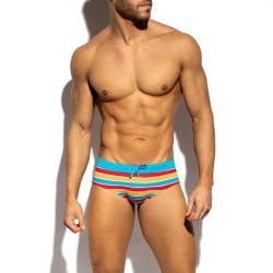 Slip de Bain ADDICTED 70'S Stripes - Turquoise - ES collection : ve...