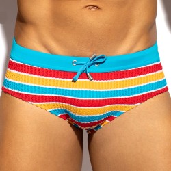 Slip de Bain ADDICTED 70'S Stripes - Turquoise - ES collection : ve...