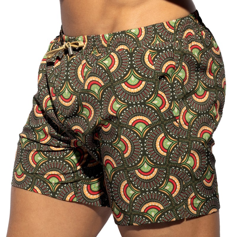 Short de bain de la marque ES COLLECTION - Short de Bain ES Collection Peacock Print Edition Limitée - Kaki - Ref : 2606 C12