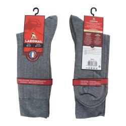 Mi-Chaussettes unies à côtes coton / cachemire grises - ref :  34029 3200