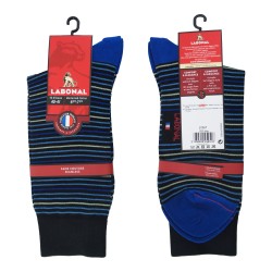 Mid-Socks Scots yarn, thin black/blue coloured stripes