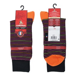 Mid-Socks Scots yarn, thin black/orange coloured stripes
