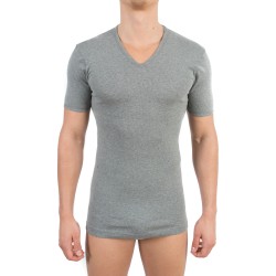 T-shirt 318 pur coton manches courtes col en V gris chiné - ref :  0318 6600