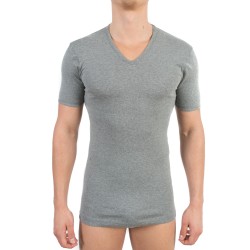 T-shirt 318 pur coton manches courtes col en V gris chiné - ref :  0318 6600